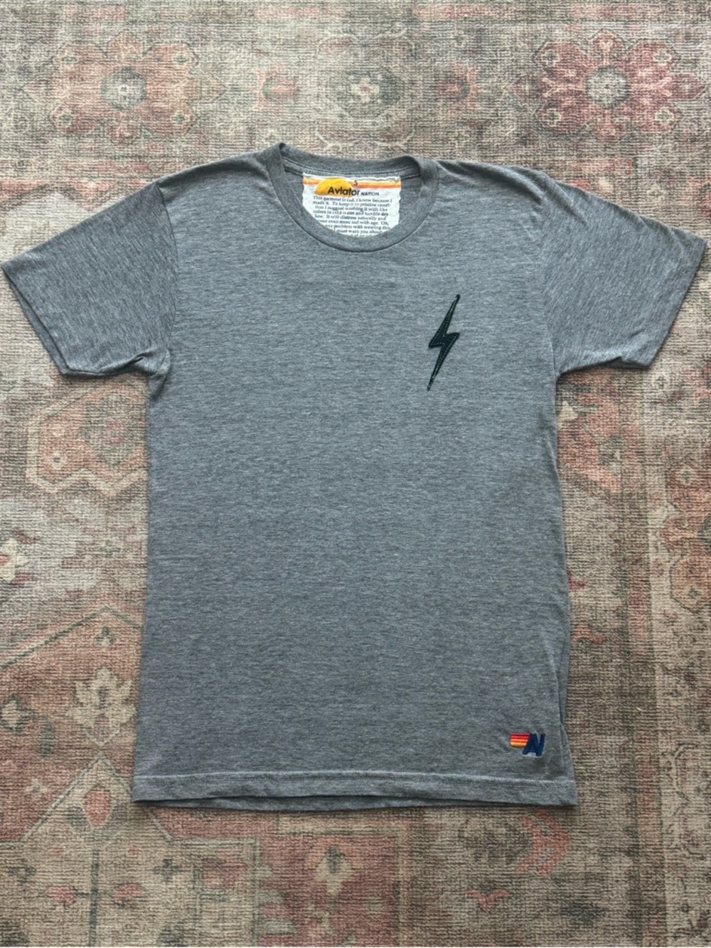 Aviator Nation Rare Heather Gray Tee with Black Lightning Bolt